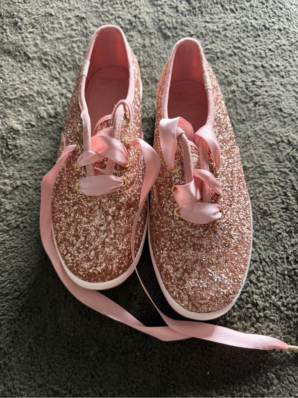 Kate Spade Keds Rose Pink Glitter Ribbon Lace Sneakers